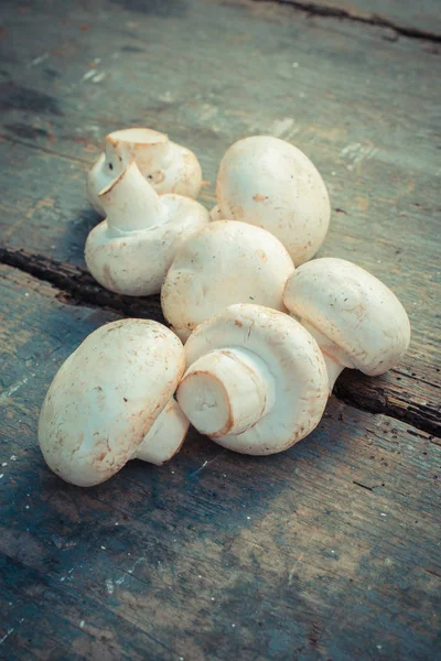 Closeup Raw Mushrooms Wooden Background — Stock Photo, Image