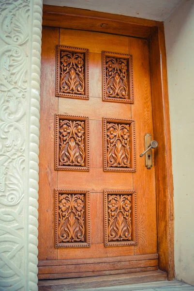 Primo Piano Della Struttura Della Porta Legno — Foto Stock