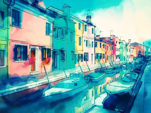 威尼斯有建筑物的水彩画 — 图库照片