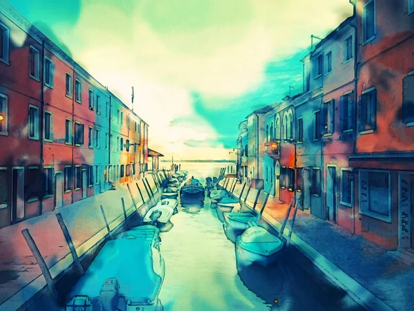 Tinta Aquarela Com Edifícios Veneza — Fotografia de Stock