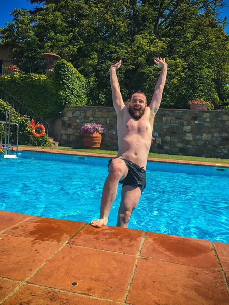 Young Man Having Fun Pool Daytime — Stock Photo, Image