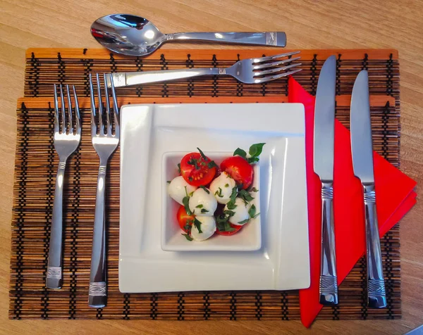 Teller Mit Mozzarella Salat Und Tomaten — Stockfoto