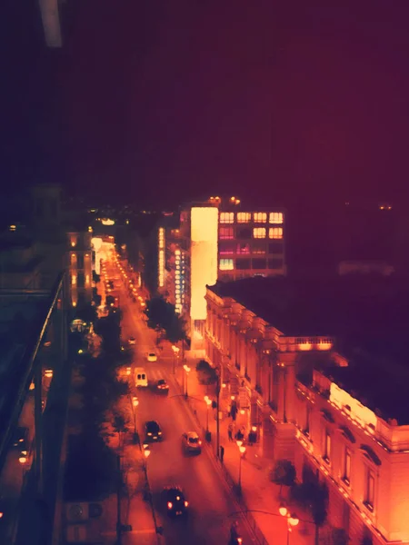 Городской Трафик Современная Городская Архитектура Ночной Вид — стоковое фото