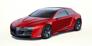 Stüdyo ortamında markasız, jenerik konsept bir arabanın 3 boyutlu çizimi