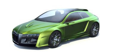 Markasız, jenerik konsept bir arabanın 3 boyutlu çizimi