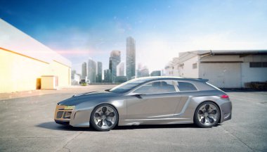 Markasız, jenerik konsept bir arabanın 3 boyutlu çizimi