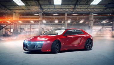 Markasız, jenerik konsept bir arabanın 3 boyutlu çizimi