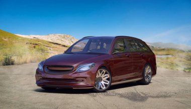 Markasız, jenerik konsept bir arabanın 3 boyutlu çizimi