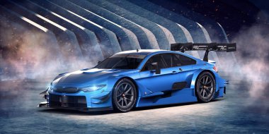 Stüdyo ortamında bir marka daha az genel konsept yarış otomobili 3d render