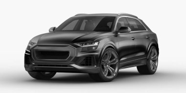 Stüdyo ortamında markasız, jenerik SUV konsept bir arabanın 3 boyutlu çizimi