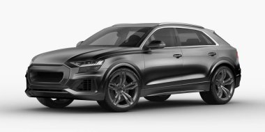 Stüdyo ortamında markasız, jenerik SUV konsept bir arabanın 3 boyutlu çizimi