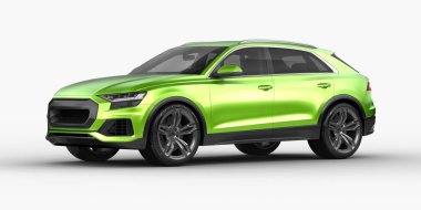 Stüdyo ortamında markasız, jenerik SUV konsept bir arabanın 3 boyutlu çizimi