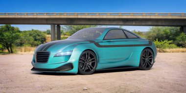 Markasız, jenerik konsept bir arabanın 3 boyutlu çizimi 