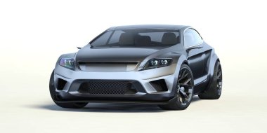 Stüdyo ortamında markasız, jenerik konsept bir arabanın 3 boyutlu çizimi