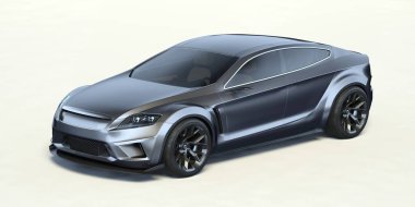 Stüdyo ortamında markasız, jenerik konsept bir arabanın 3 boyutlu çizimi