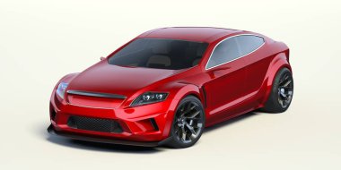 Stüdyo ortamında markasız, jenerik konsept bir arabanın 3 boyutlu çizimi