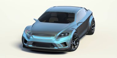 Stüdyo ortamında markasız, jenerik konsept bir arabanın 3 boyutlu çizimi