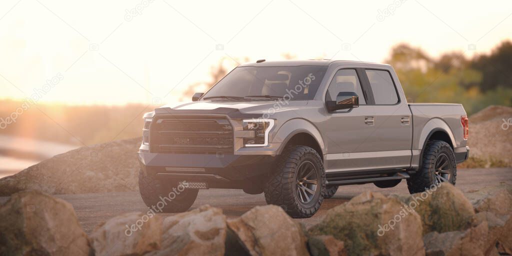 3D rendering of a brand-less generic pickup truck