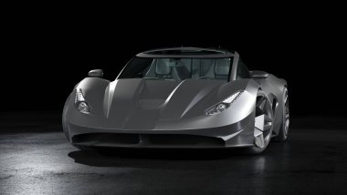 Stüdyo ortamında markasız, jenerik konsept bir arabanın 3 boyutlu çizimi