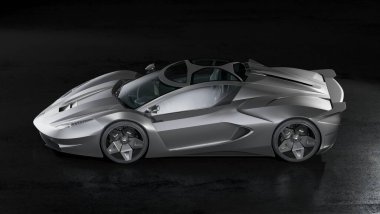 Stüdyo ortamında markasız, jenerik konsept bir arabanın 3 boyutlu çizimi