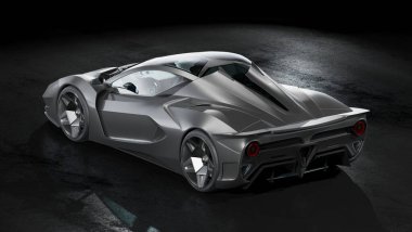 Stüdyo ortamında markasız, jenerik konsept bir arabanın 3 boyutlu çizimi