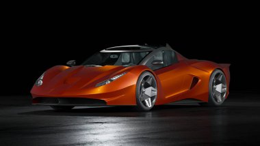 Stüdyo ortamında markasız, jenerik konsept bir arabanın 3 boyutlu çizimi