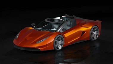 Stüdyo ortamında markasız, jenerik konsept bir arabanın 3 boyutlu çizimi