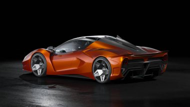 Stüdyo ortamında markasız, jenerik konsept bir arabanın 3 boyutlu çizimi