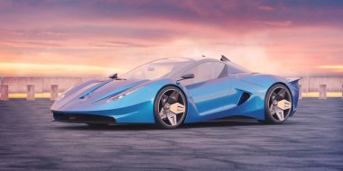 Markasız, jenerik konsept bir arabanın 3 boyutlu çizimi