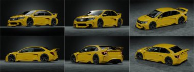 Markasız, jenerik konsept bir arabanın 3 boyutlu çizimi