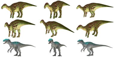 Çeşitli dinozor çizimleri koleksiyonu.