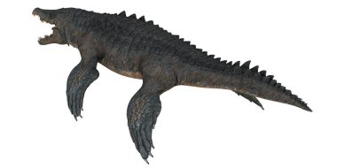 Tarih öncesi bir timsahın gerçekçi 3 boyutlu modeli.