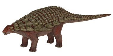 Beyaz arka planda Ankylosaurus dinozor oyuncağı.