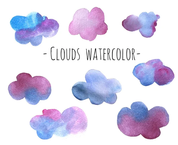 Güzel suluboya mavi, gri ve pembe bulutlar beyaz üzerinde solated resim ısuluboya. Güzel scrapbooking için
