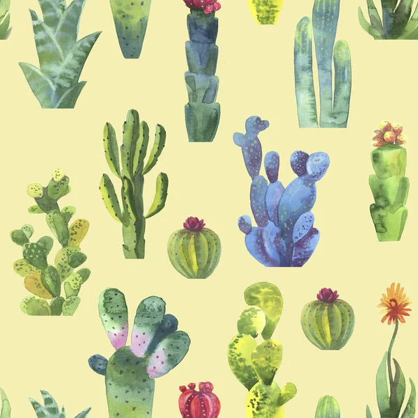 Cacti seamless pattern. Watercolor cacti pattern for wrapping paper or scrapbooking