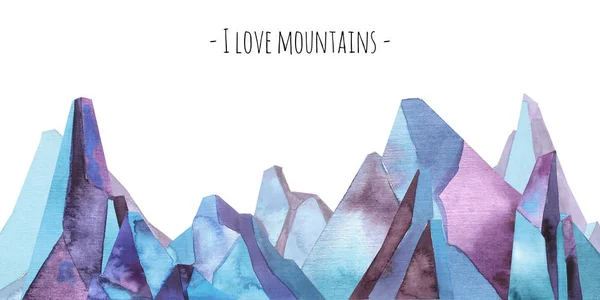 Dağlar mavi kayalar afiş için suluboya şablonu, scrapbooking. 
