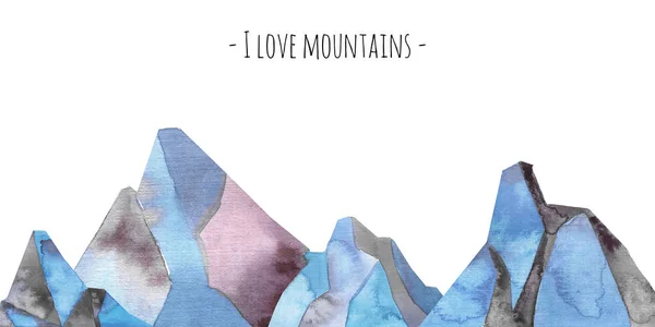 Dağlar mavi kayalar afiş için suluboya şablonu, scrapbooking. 