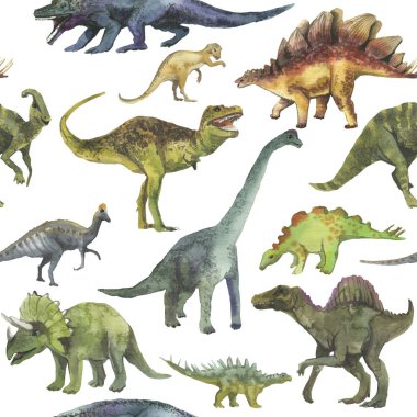 Dinosaurus ile elle çizilmiş kusursuz desen. Dino desen gerçekçi. Çocuk çocuk duvar kağıdı arka plan.