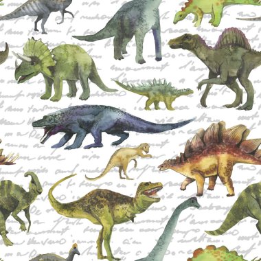Dinosaurus ile elle çizilmiş kusursuz desen. Dino desen gerçekçi. Çocuk çocuk duvar kağıdı arka plan.