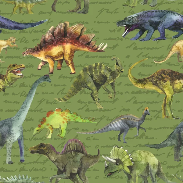Dinosaurus ile elle çizilmiş kusursuz desen. Dino desen gerçekçi. Çocuk çocuk duvar kağıdı arka plan.