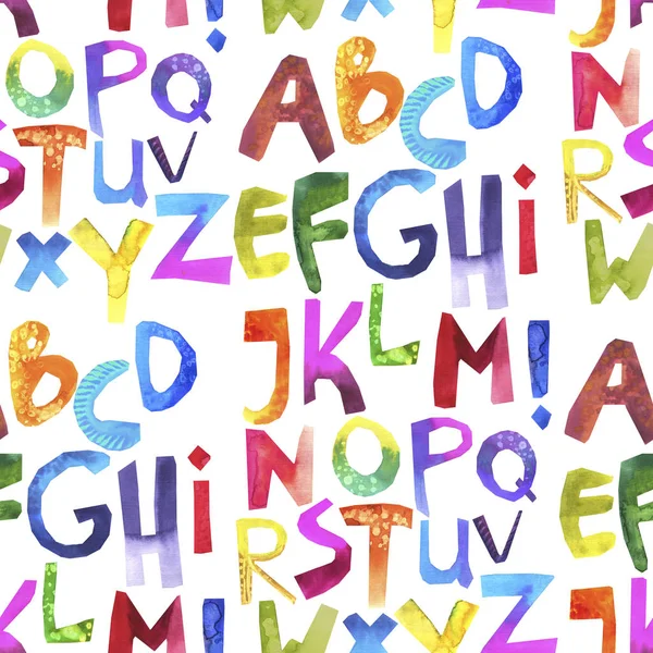 다채로운 알파벳 수채화 원활한 페인트 글꼴입니다 흰색무지개 — 스톡 사진