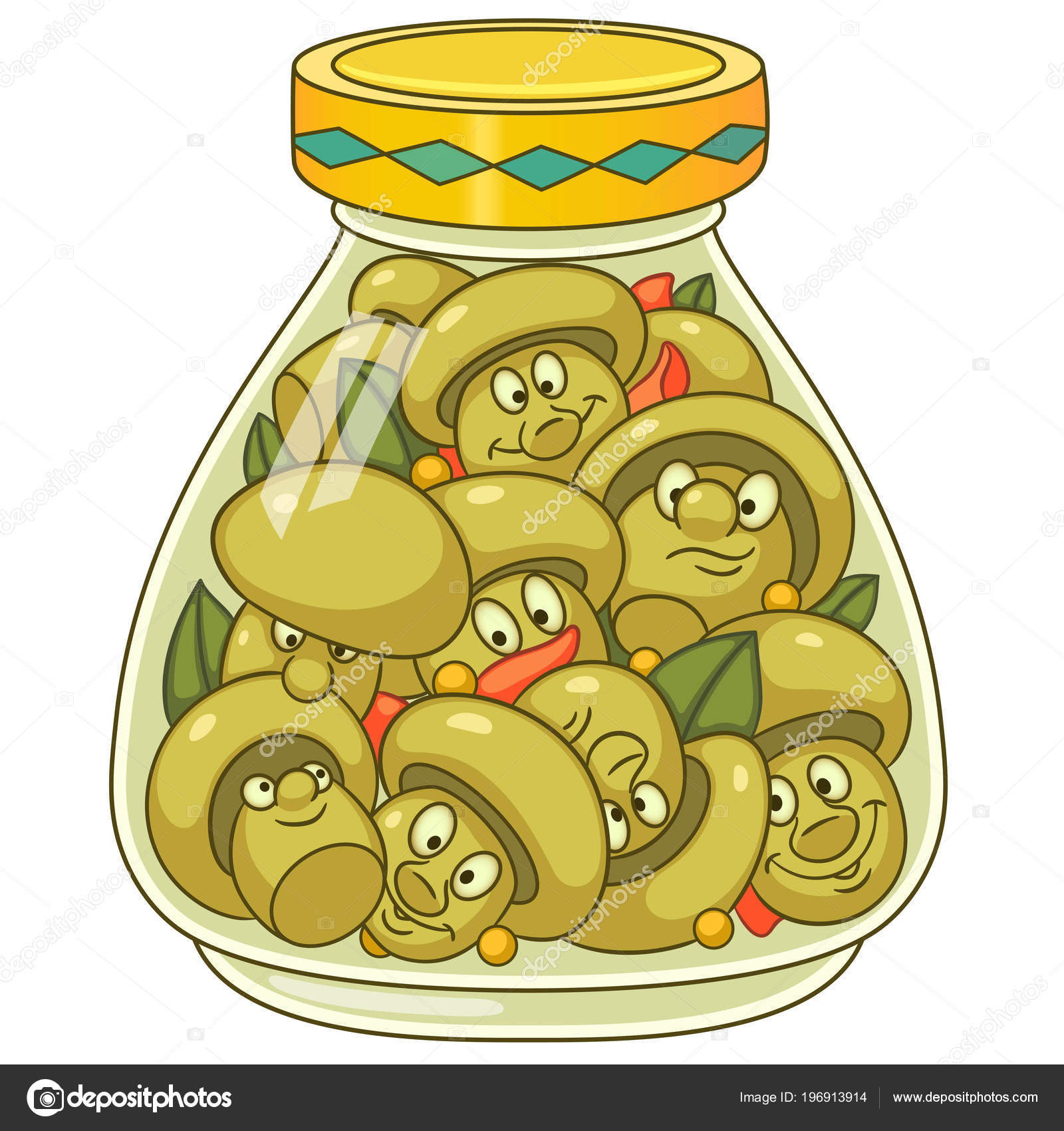 Pickles Jar Pickled Champignon Mushrooms Happy Canned Food Concept Stock  Vector Image by ©Sybirko #196913914