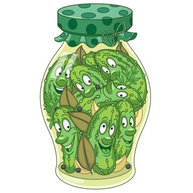 Pickles jar. Pickled cucumbers, cornichons or gherkins. Happy canned food concept.  clipart