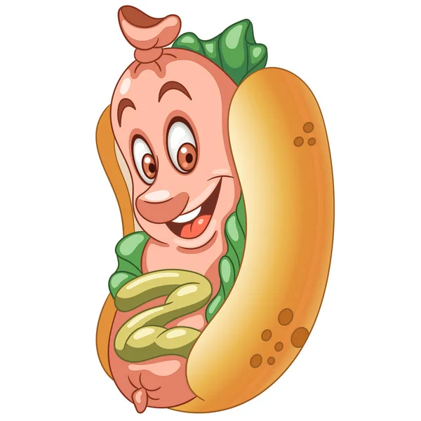 American Hot Dog Concepto Comida Rápida Feliz — Vector de stock