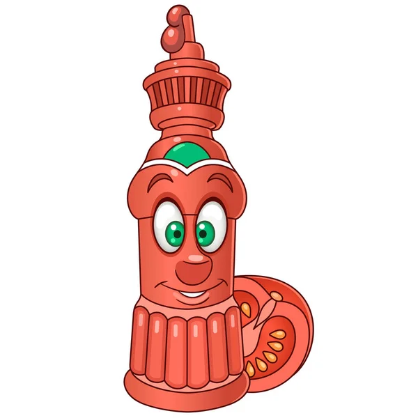 Bouteille Ketchup Aux Tomates Concept Happy Condiment — Image vectorielle