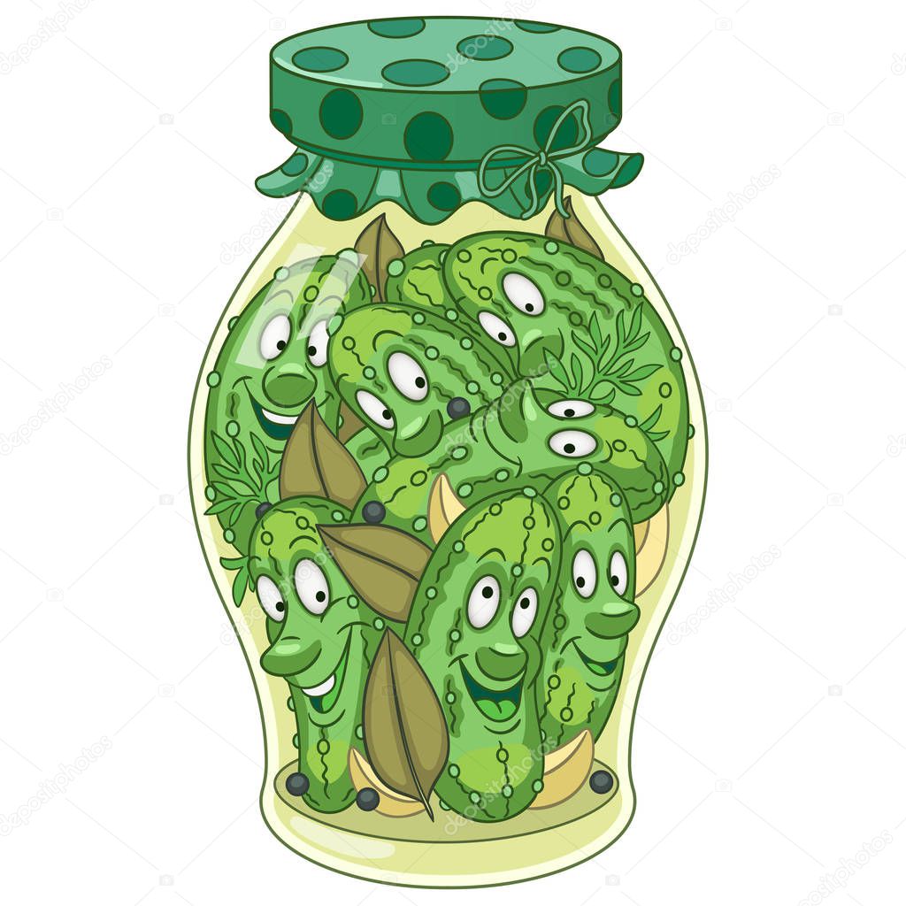 Pickles jar. Pickled cucumbers, cornichons or gherkins. Happy canned food concept.
