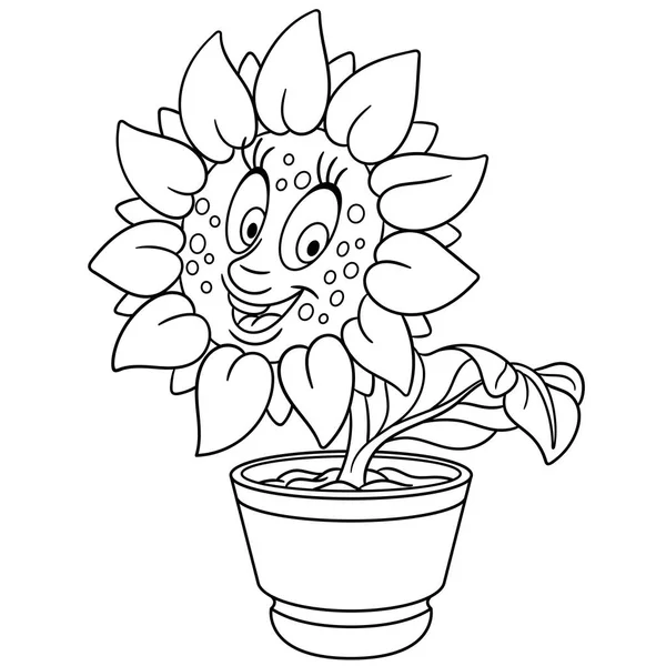 Sunflower Sun Flower Pot Coloring Page Colouring Picture Coloring Book — Stock Vector