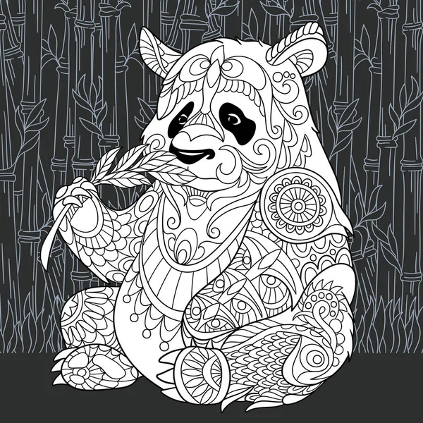 Oso Panda Dibujado Estilo Arte Línea Fondo Selvático Colores Blanco — Vector de stock