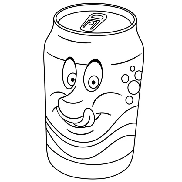 Kleurplaat Kleurboek Soda Kan Drinken Happy Food Concept Cartoon Design — Stockvector