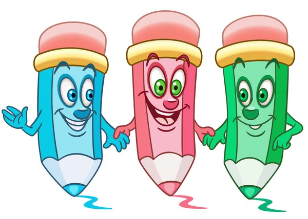 Crayons Colorés Concept Papeterie Amitié Joyeux Dessin Animé Pour Enfants — Image vectorielle